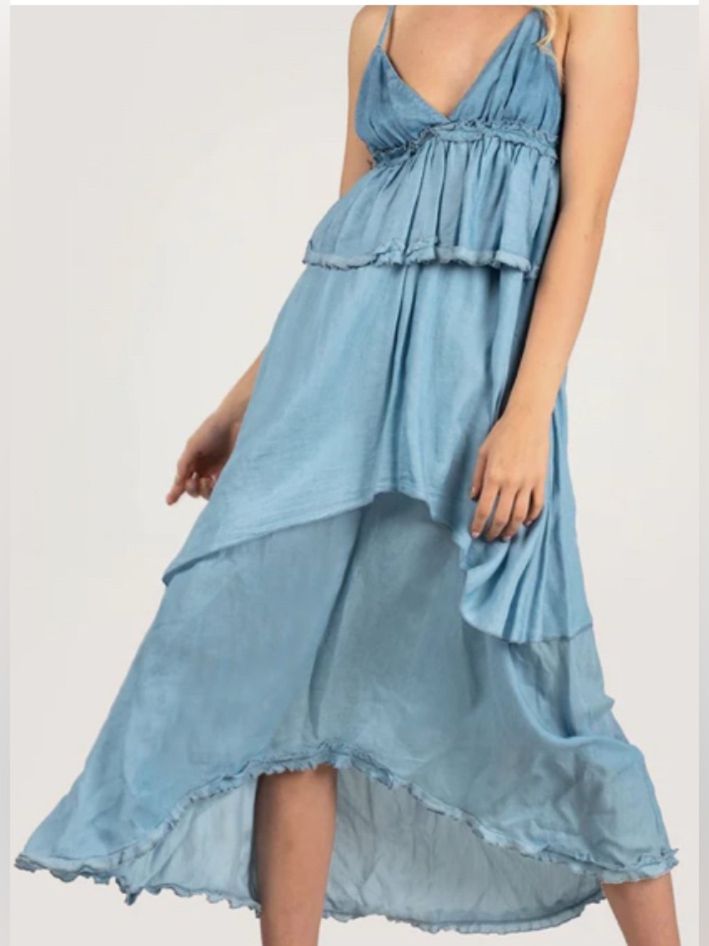 Pinko Light Blue Tiered Breezy Maxi Dress with Crisscross Back: Size 6 (IT 42)